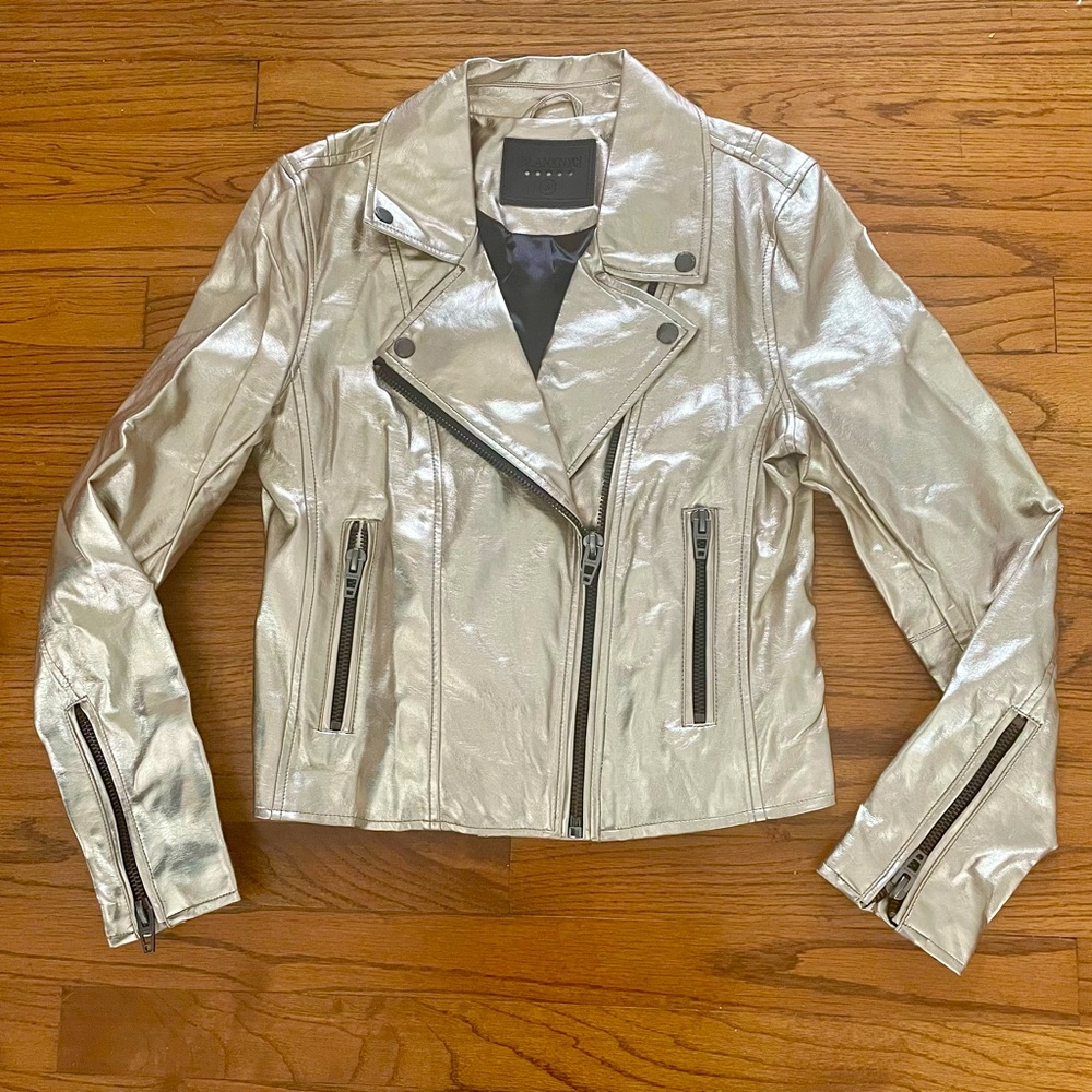BLANK NYC Champagne Metallic Gold Faux Leather Motorcycle Jacket Women’s Small - Picture 1 of 9